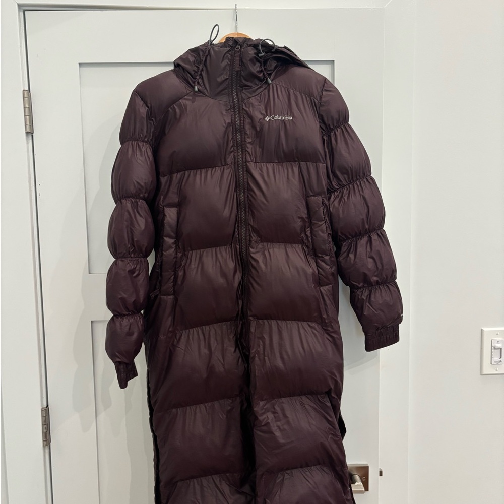 Columbia Full-Length Puffer Coat in Deep Plum